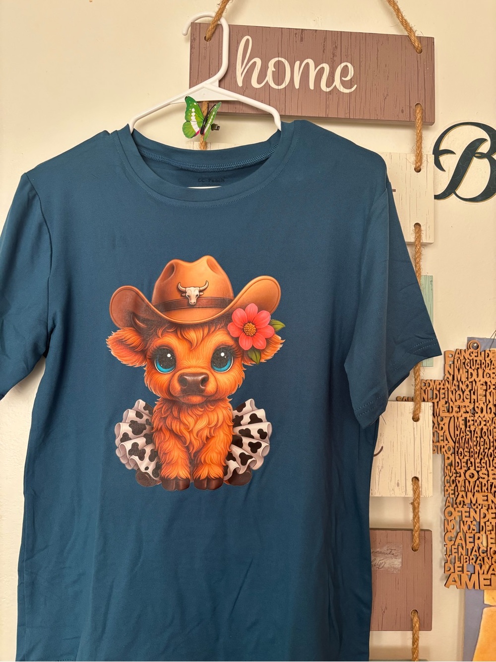 Kids Teal Graphic Tee with Cowgirl Puppy